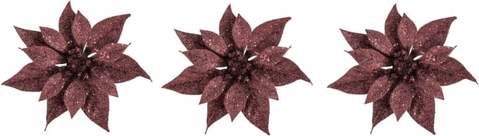 Kerstboomversiering Kerstster - 4x - 18 cm - donkerrood glitter - op clip - ornament