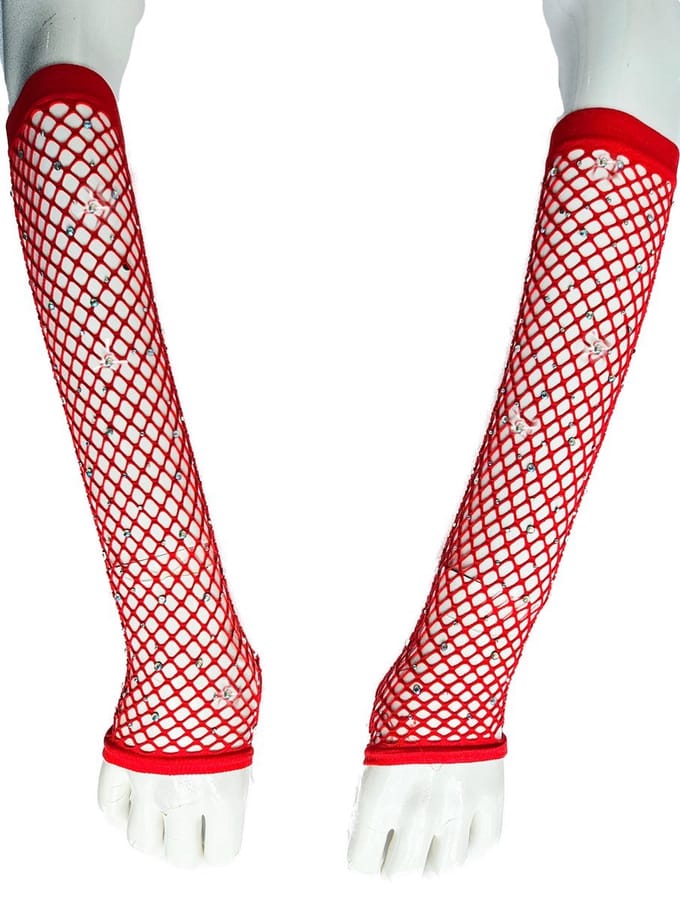 BamBella® Vingerloos Net handschoenen - One Size - Rood - Visnet handschoenen - Feest - Gothic Carnaval