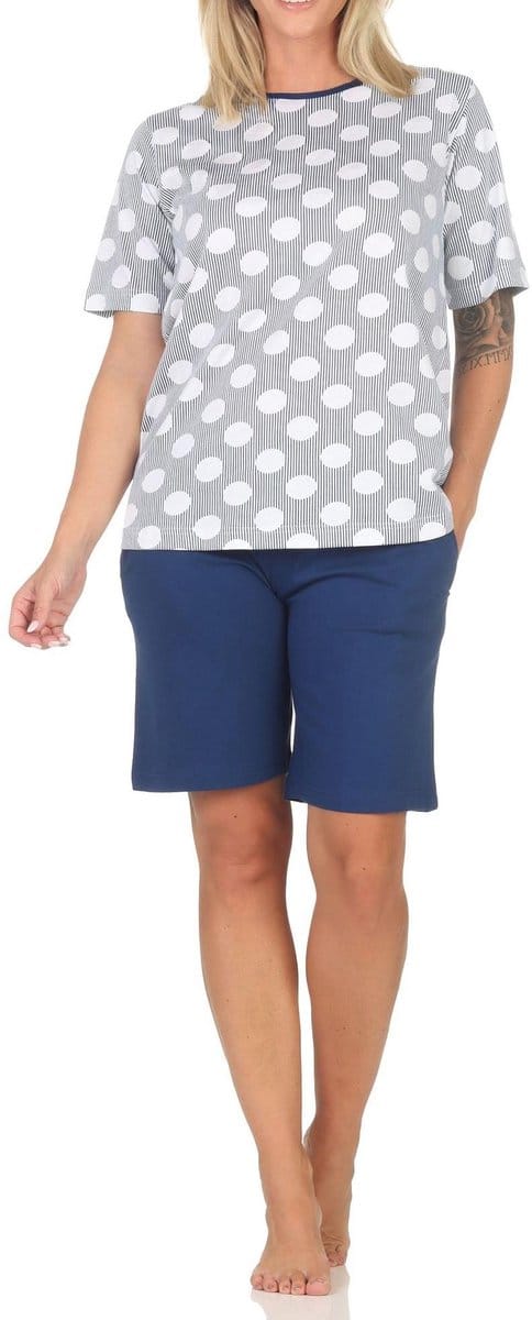 Normann damespyjama shorty met korte mouwen in stippenlook - ook in grote maten