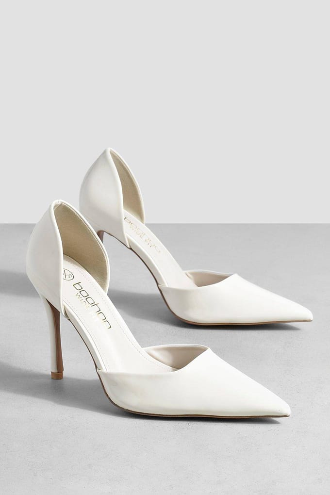 boohoo Dames Wide Fit Patent Cut Out Courtschoen | Ecru | Maat: 40