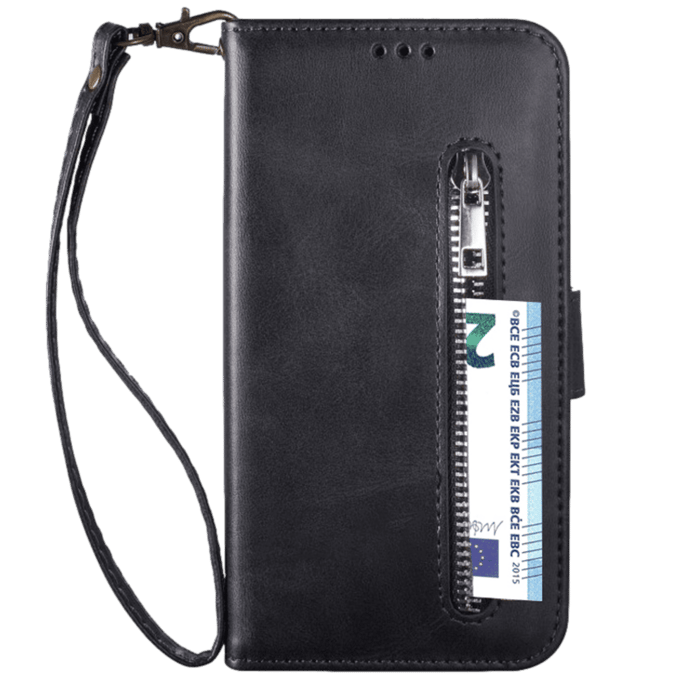 CaseBody iPhone 12 Mini Zipper Portemonnee Hoesje Zwart