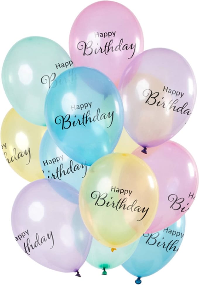 Folat - Ballonnen 'Happy Birthday' Pastel Transparant 30cm - 12 stuks