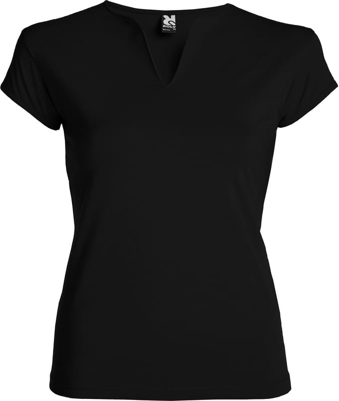 Zwart Dames afgeronde V-hals getailleerd t-shirt model Belice maat M