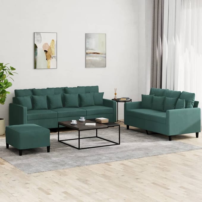 vidaXL - 3-delige - Loungeset - met - kussens - fluweel - donkergroen