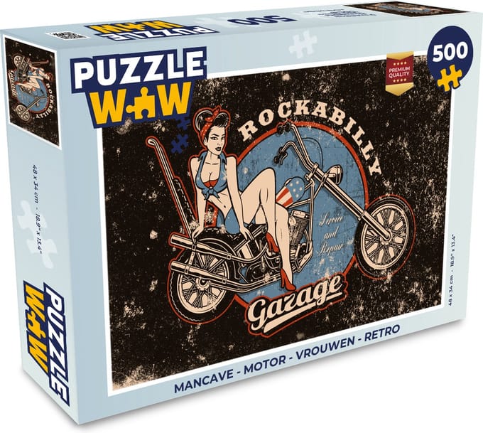 Puzzel Mancave - Motor - Vrouwen - Retro - Legpuzzel - Puzzel 500 stukjes