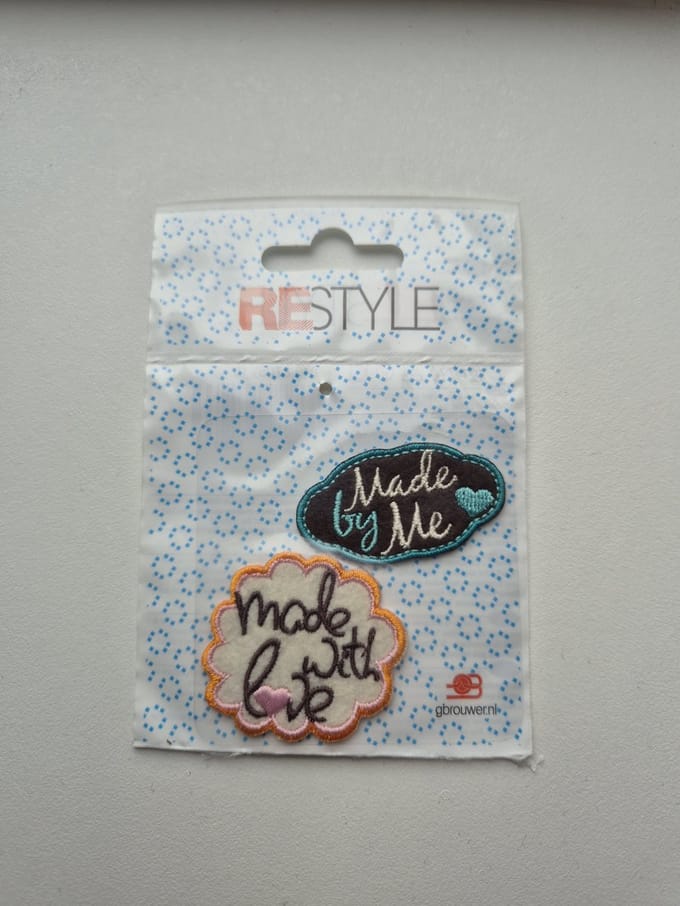 Restyle strijkapplicatie 'Made by me' en Made by love'