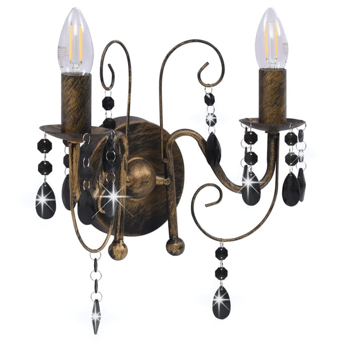 Wandlamp met Kralen Antiek Zwart 2 * E14 Lampen