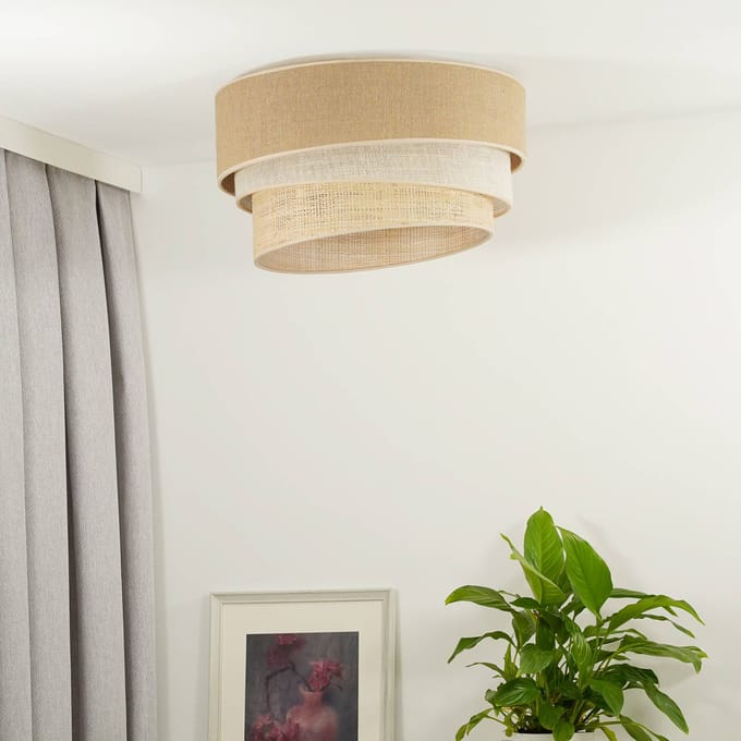 Euluna - plafondlamp - 1licht - Jute textiel, raffia vezels - H: 32 cm - E27 - natuurlijk bruin, wit