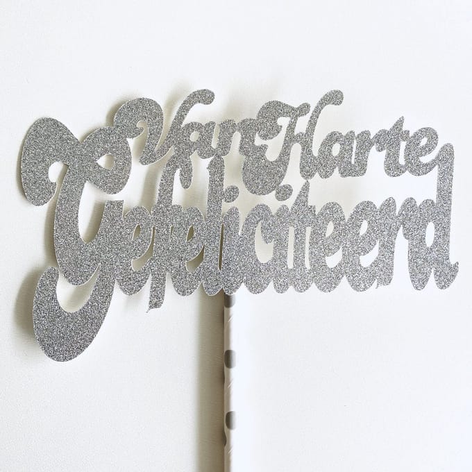 Taarten en Geschenken Taarttopper - Van Harte Gefeliciteerd glitter - 14 cm