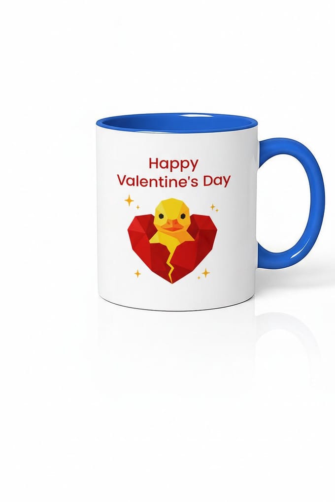 Valentijnsdag Mok 'Happy Valentine's Day' met Eendje in Gebroken Hart - Blauw Accent Cadeau