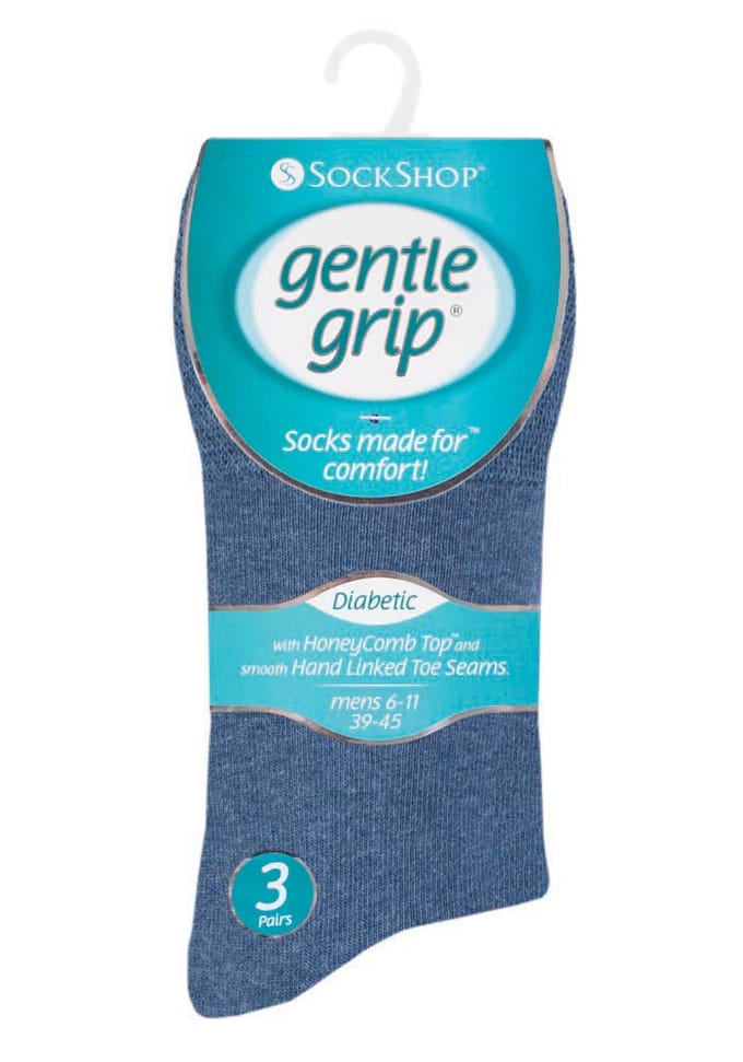 Gentle Grip - Heren 6 paar diabetische sokken - Blues