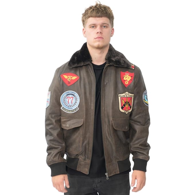 Bruin leren Amerikaanse pilotenbomberjack voor heren - Warschau