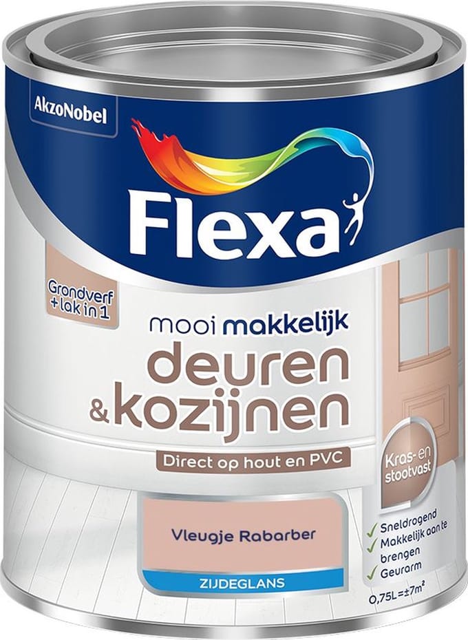 Flexa - Mooi Makkelijk Deuren & Kozijnen Zijdeglans - Vleugje Rabarber - Mengverf - 750 Ml