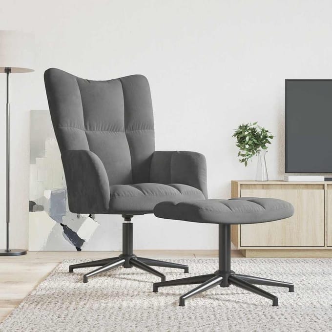 vidaXL - Relaxstoel - met - voetenbank - fluweel - donkergrijs