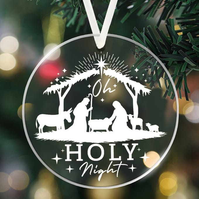 Kerst - Holy Night - 2 STUKS - Hanger - Kerstbal - Kerststal Bethlehem - Jezus - Kersthanger