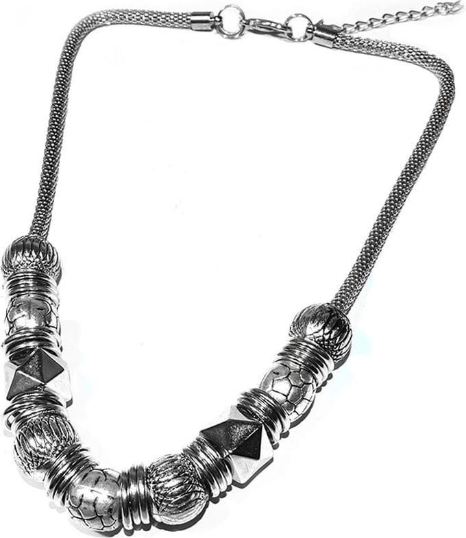 Korte Mesh Ketting met Zilveren Kralen