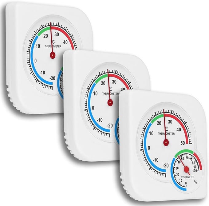 Analoge Thermometer Hygrometer - Binnen Buiten Meter - Klimaat Bewaking - Comfortbereik Indicator - 7.2cm Diameter - Wit