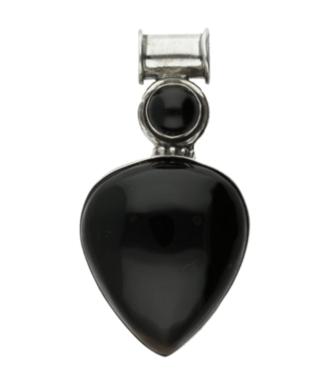 Zilveren zwarte Onyx edelsteen in hartvorm XL hanger