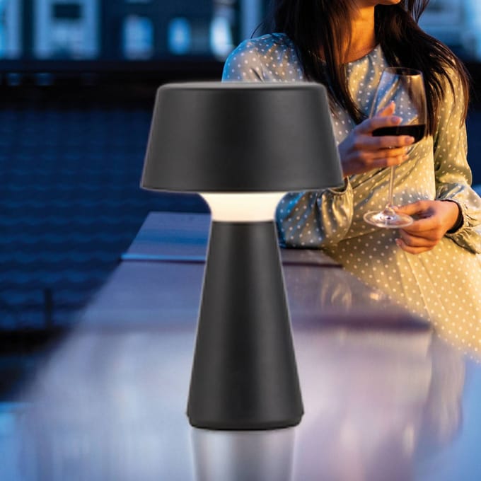 JUST LIGHT. GmbH JUST LIGHT. Abera zwarte kunststof IP54 LED oplaadbare tafellamp