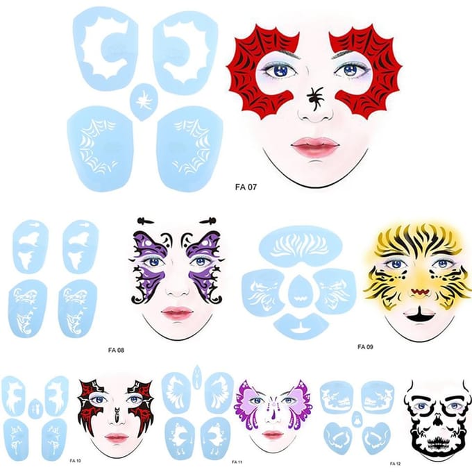 6 Stijlen Set Gezichtsschilderij Stencil Herbruikbaar Tattoo Cosmetisch Schildergereedschap white