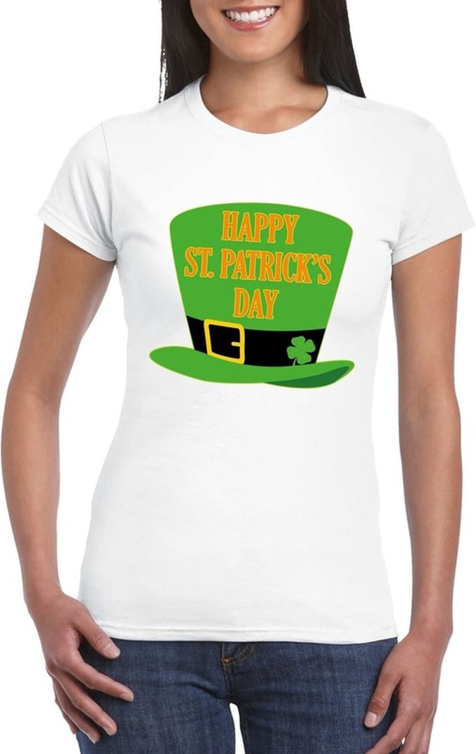 Happy St. Patricksday t-shirt wit dames - St Patrick's day kleding M