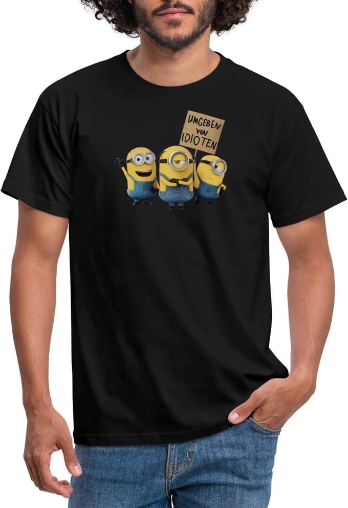 Minions Met Schild Umgeben Von Idioten T-Shirt Heren
