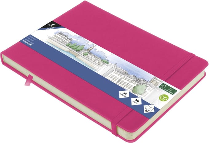 Kangaro schetsboek - A5 landscape - hot pink - met elastiek en lint