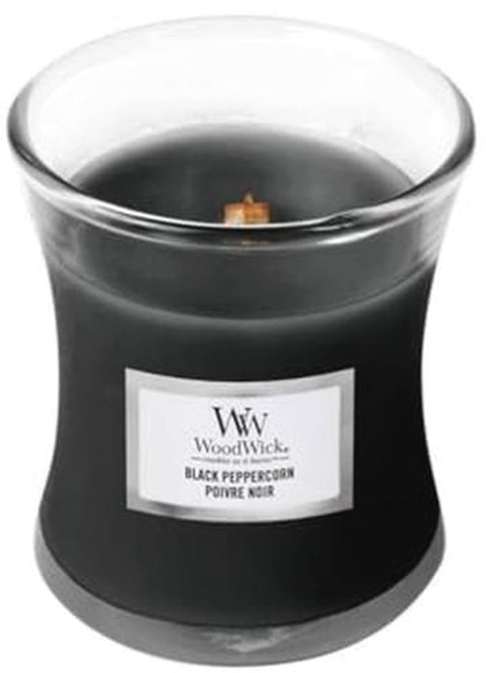 Mini Jar Geurkaars Zandloperglas met Houten Lont - Black Peppercorn