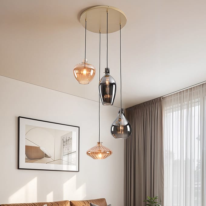LumenXL 4-lichts hanglamp - amber - smoke glas - Nisa