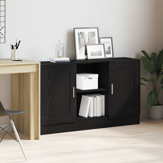 vidaXL - Dressoir - Zwart - Eiken - 120 - x - 30,5 - x - 70 - cm - Bewerkt - hout