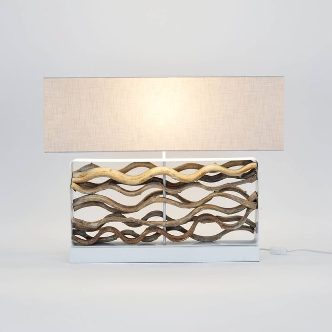 Holländer Tafellamp Tremiti, houtkleurig/beige, hoogte 67 cm, hout
