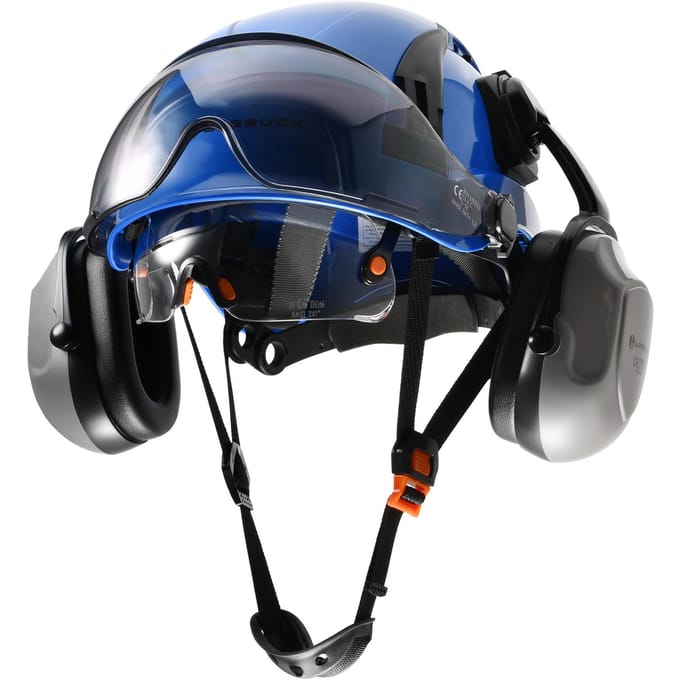 Casque de sécurité de style LOEBUCK avec double pare-soleil et casque de protection auditive 30DB black