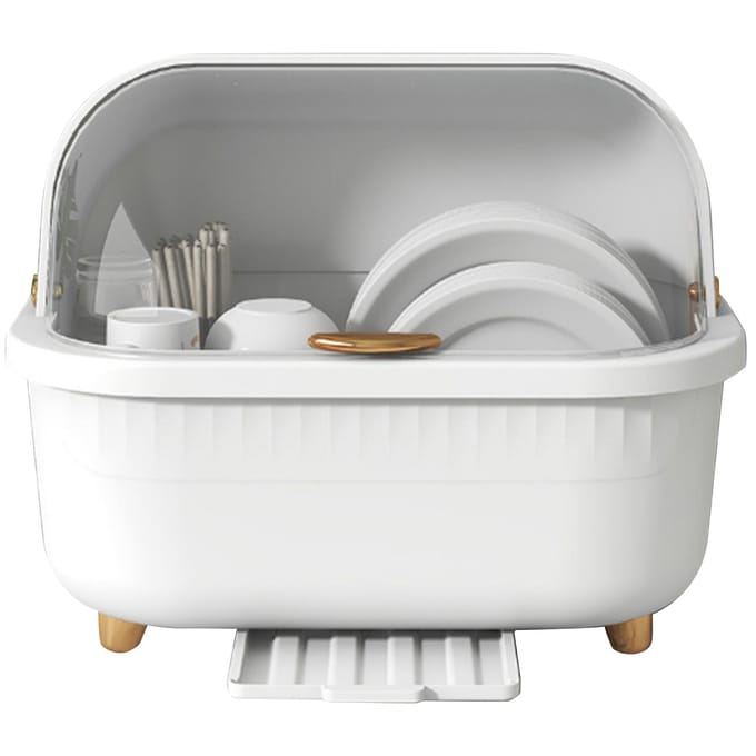 Afwasdroogbox Multifunctionele Ruimtebesparende Afdruiprek met Deksel voor Keukenaccessoires White Large
