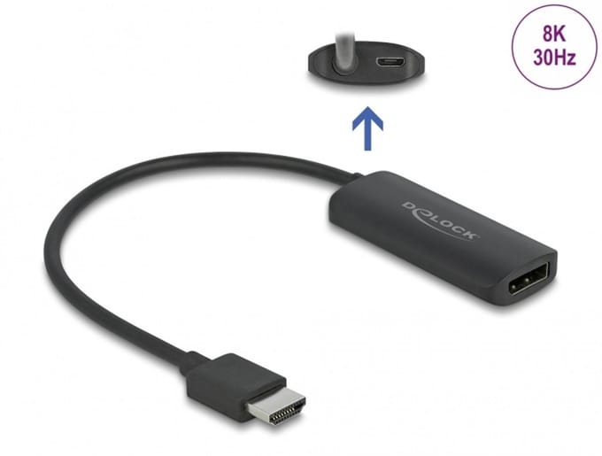 Delock 64213 HDMI / USB-micro-B / DisplayPort Adapter [1x HDMI-stekker - 1x DisplayPort bus, Micro-USB] Zwart 0.18 m