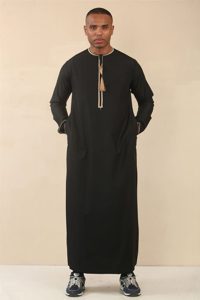 Omani Eid zwarte Thobe Saudi Emirati Jubba-jas voor heren