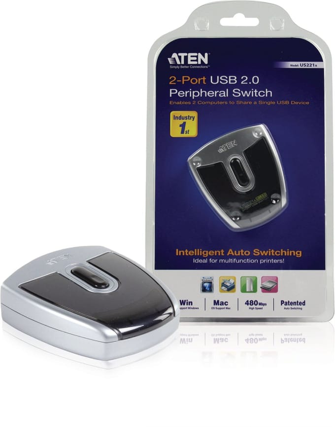Aten Peropheral KVM-Switch US-221A, PRT SWITCH Enables 2 Computers to Share a Single USB 2.0 Peripheral Devices