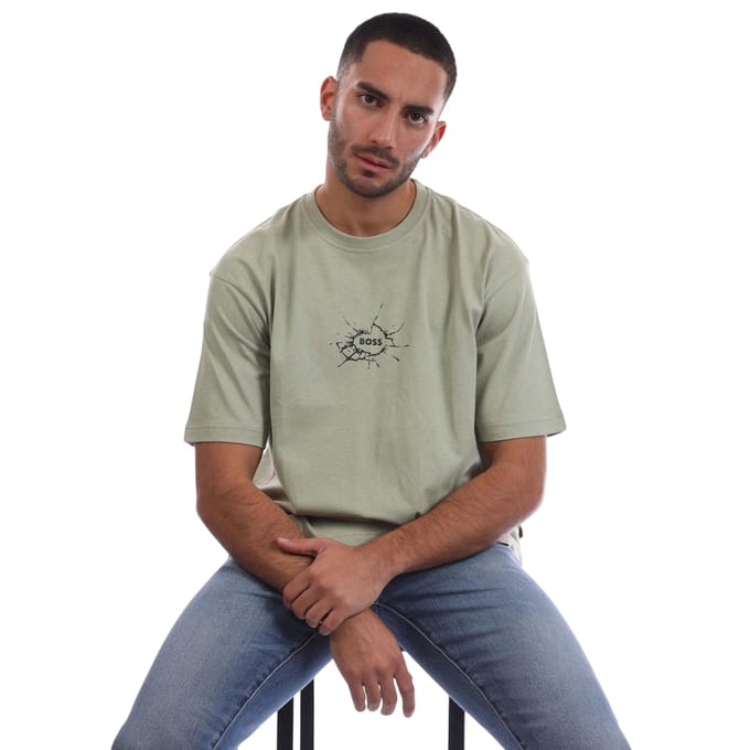 Boss Heren Logo Katoen Crew Neck T-shirt (Groen)