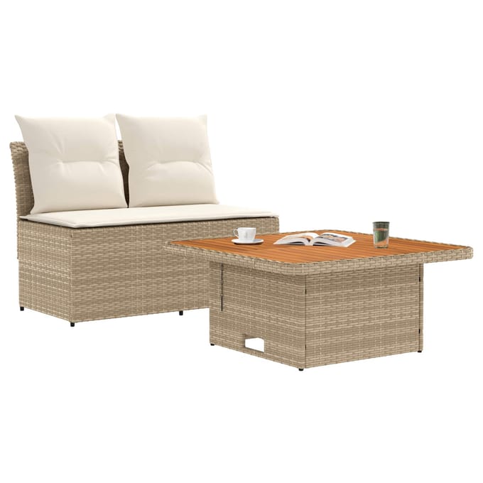 vidaXL - 2 - Stuk - Tuin - middelste - sofa - met - opklaptafel - poly - rattan