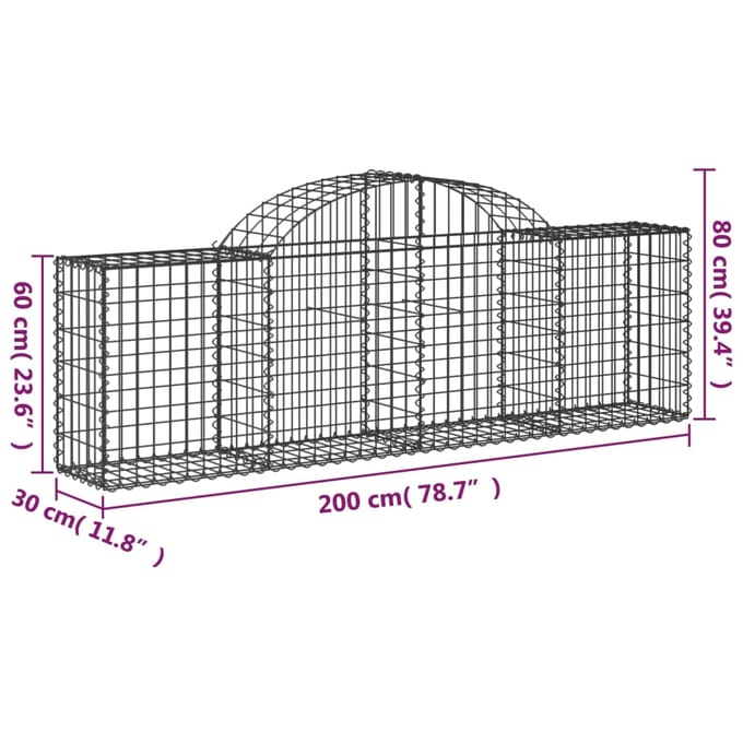 vidaXL - Schanskorven - 8 - st - gewelfd - 200x30x60/80 - cm - gegalvaniseerd - ijzer