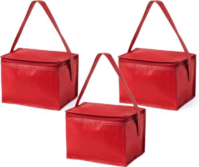 3x stuks kleine mini koeltasjes rood sixpack blikjes - Compacte koelboxen/koeltassen