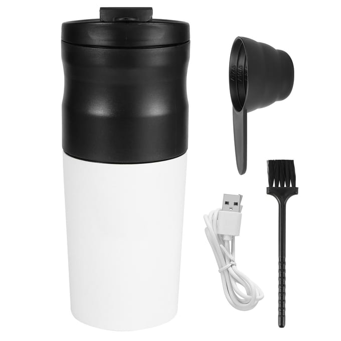 Moulin à café électrique en acier inoxydable, mini moulin à grains de cuisine avec port USB blanc