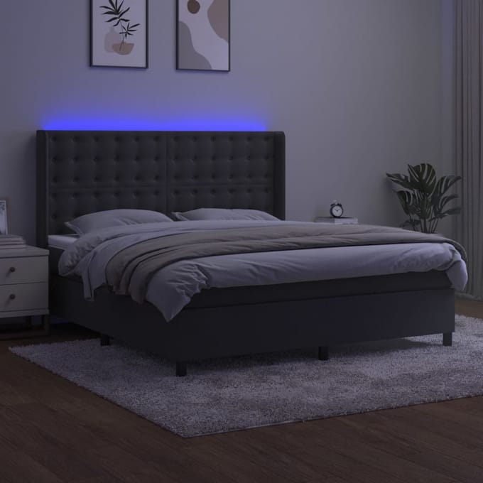 vidaXL - Boxspring - met - matras - en - LED - fluweel - donkergrijs - 160x200 - cm