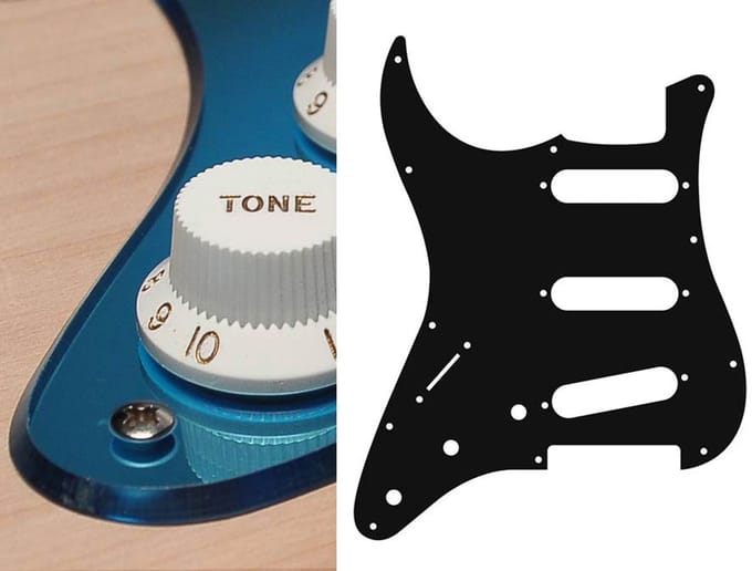 Boston SL-213-MU pickguard, Stallion, standard, SSS, 3 pot holes, 3-5 switch, lefthanded, 2 ply, mirror blue