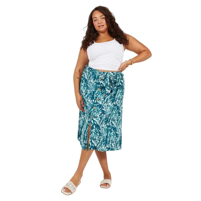 Brave Soul Midi-rok voor dames in de maat Tropical Plus (Groen blad)