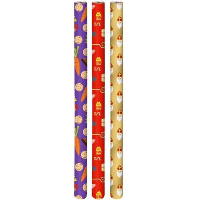 Sinterklaas cadeaupapier mix, 300 x 100 cm, assorti