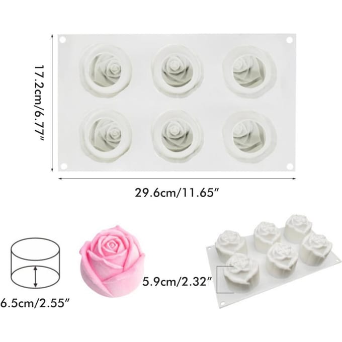 Moule à gâteau en Mousse de Rose à 6 cavités, fête de vacances, bricolage, savon pour les mains, moule de cuisson au chocolat blanc