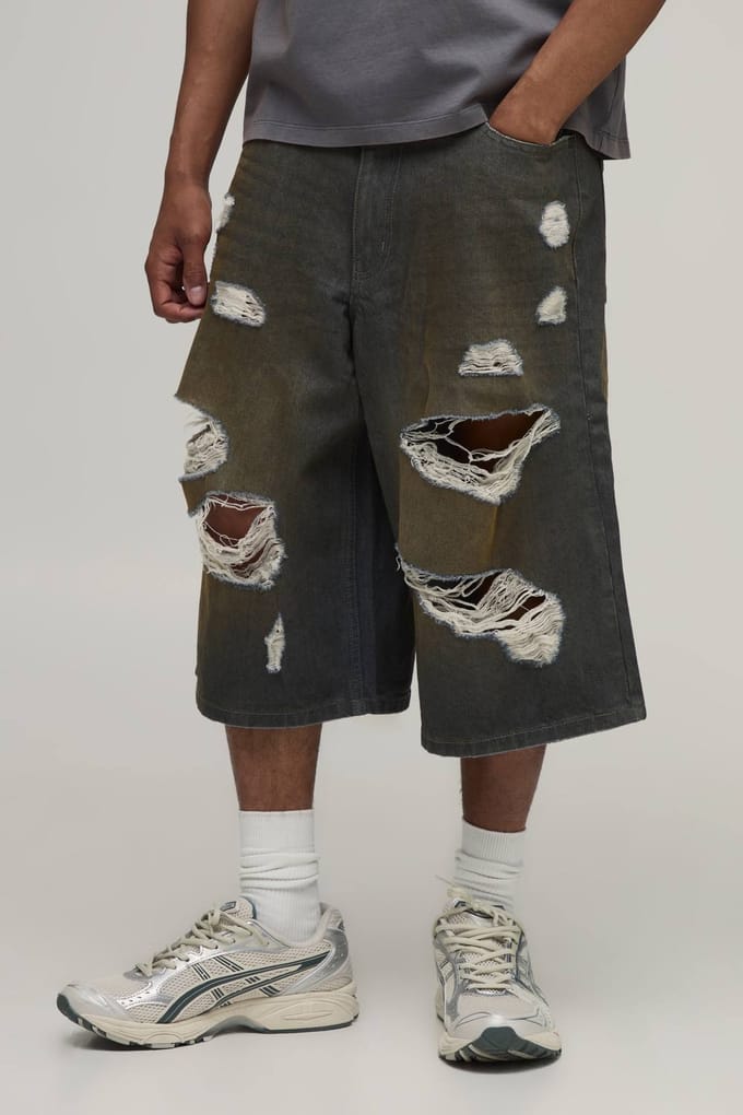 Getinte Extreem Gescheurde Lange Jorts | Grey | Size 28