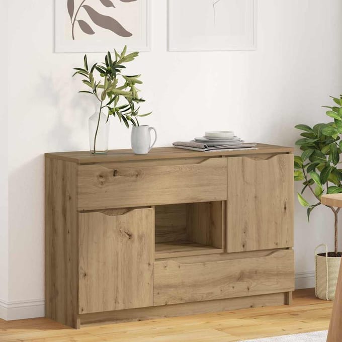 vidaXL - Dressoir - Artisan - Eiken - 100 - x - 30 - x - 65,6 - Bewerkt - hout