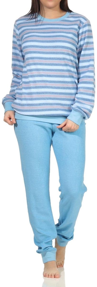 Dames badstof pyjama met manchetten in elegante gestreepte look - ook in oversized