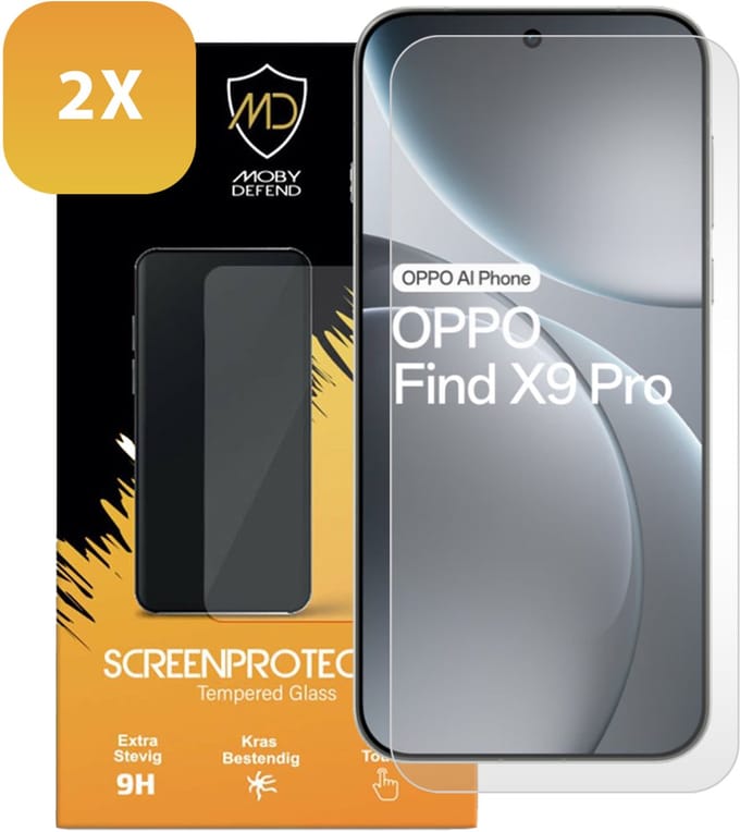 2-Pack MobyDefend Screenprotectors - Geschikt voor Oppo Find X9 Pro - Case-Friendly Screensavers - Gehard Glas